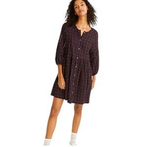 Madewell Plaid Flannel Raglan Button Front Shirtdress Size 4